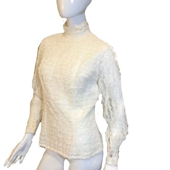 Vintage 1950s Lace Exaggerated Ruffle Tulle Blouse White Adelaar - Picture 14 of 16